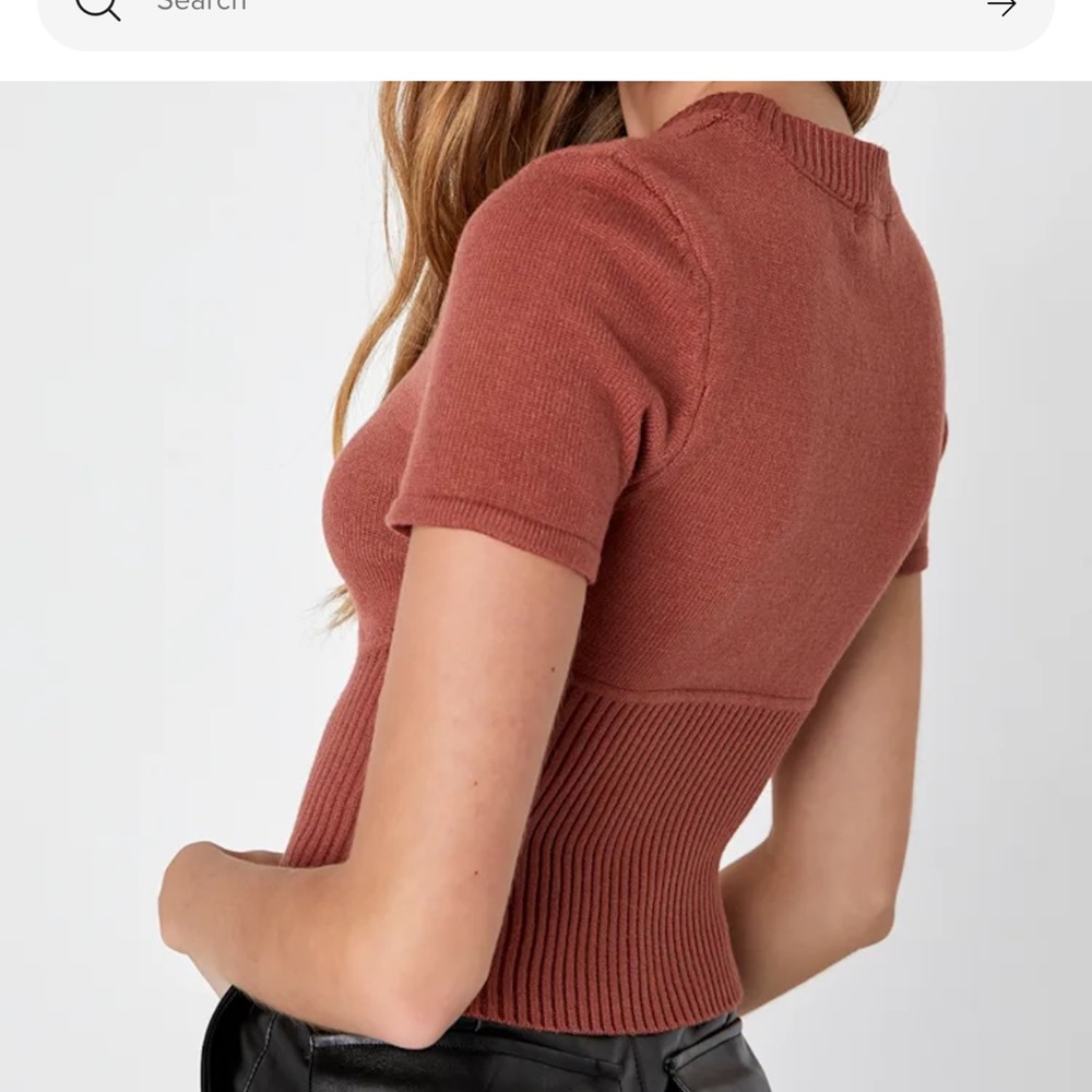 Lulus Everyone's a Winter Rust Brown Short Sleeve Seamed Sweater Top XL - Picture 3 of 11
